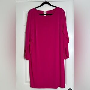 Chico’s Hot Pink Dress with Flowey Tulip Sleeve size L (2)
